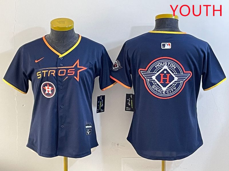 Youth Houston Astros Blank Drak Blue Three generations Joint Name 2025 Nike MLB Jersey style 30